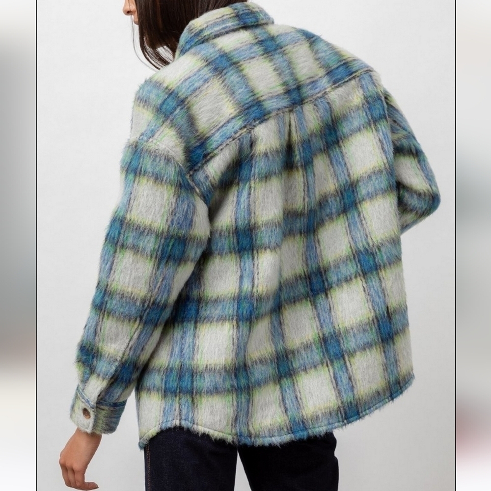 Rails Turner Long Sleeve Shacket Coat Medium Cobalt Lime Wool Cotton Blend - Picture 2 of 12